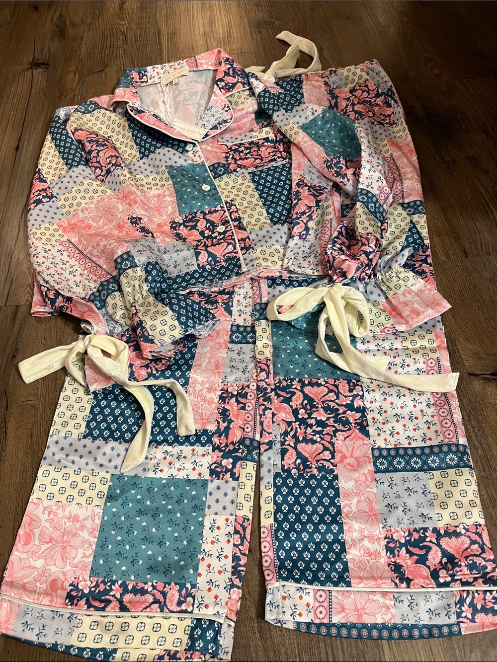 Women’s Simply Southern NWT Patchwork Floral Pajama Set - Pink, Teal, Cream